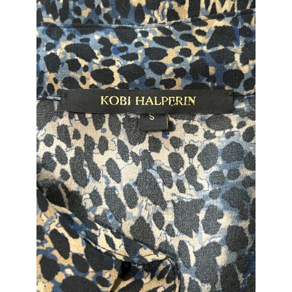 Kobi Halperin Women's Silk Top Button Up Long Sleeve Blue Tan Black Size S - Picture 3 of 7